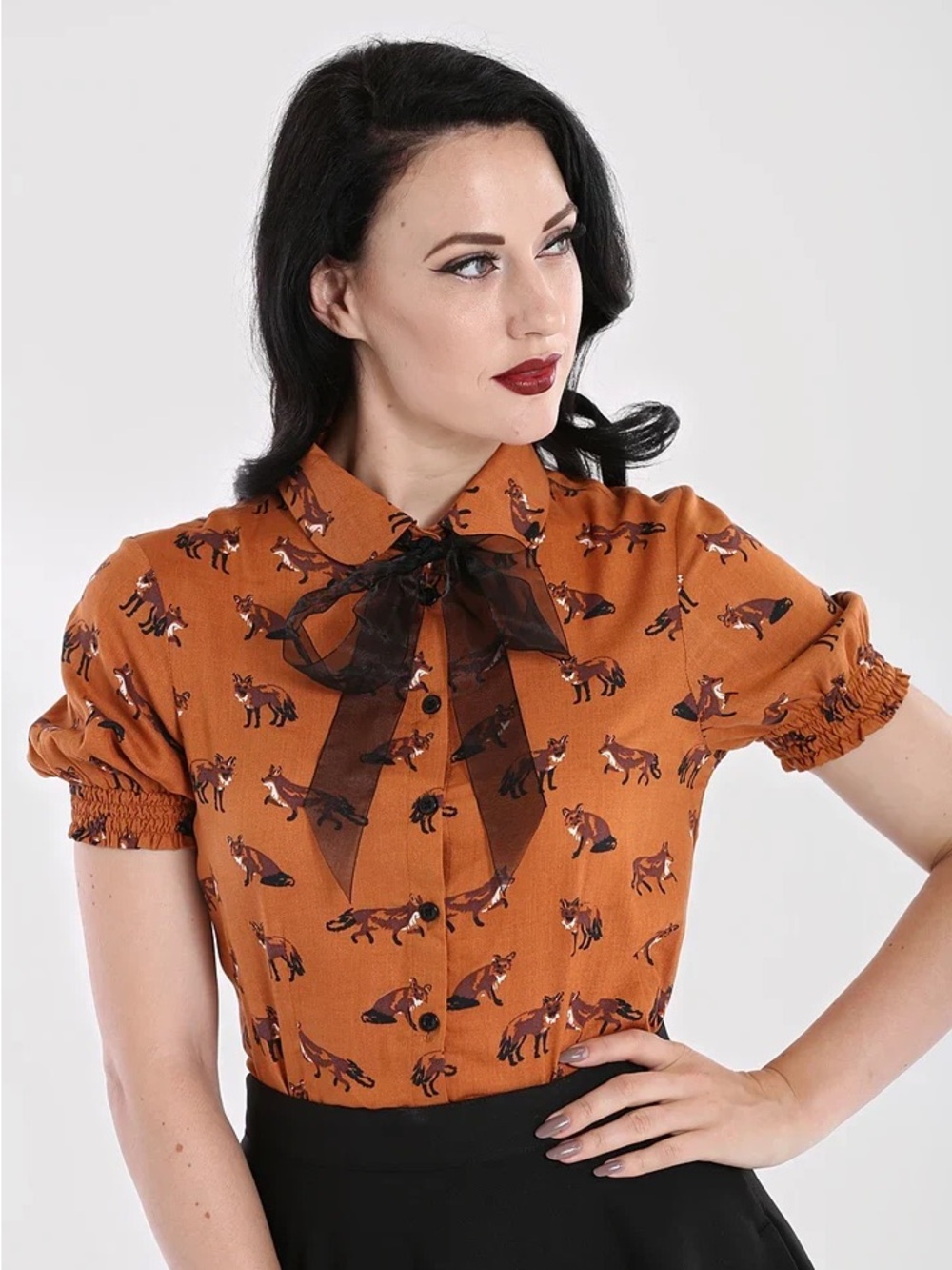 Hell Bunny Rust Fox Print Blouse - read description!!